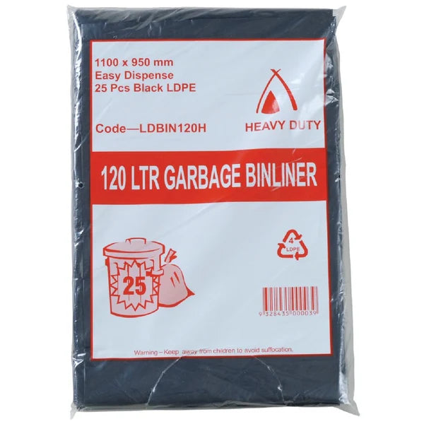 Tailored Packaging 120L Heavy Duty Bin Liners Black 4 Packs- 100 Bags