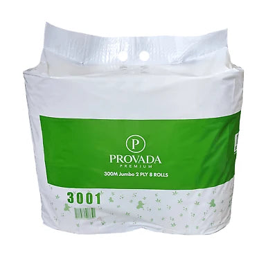 PROVADA Premium 300m Jumbo Toilet Rolls 2 PLY 8 Rolls