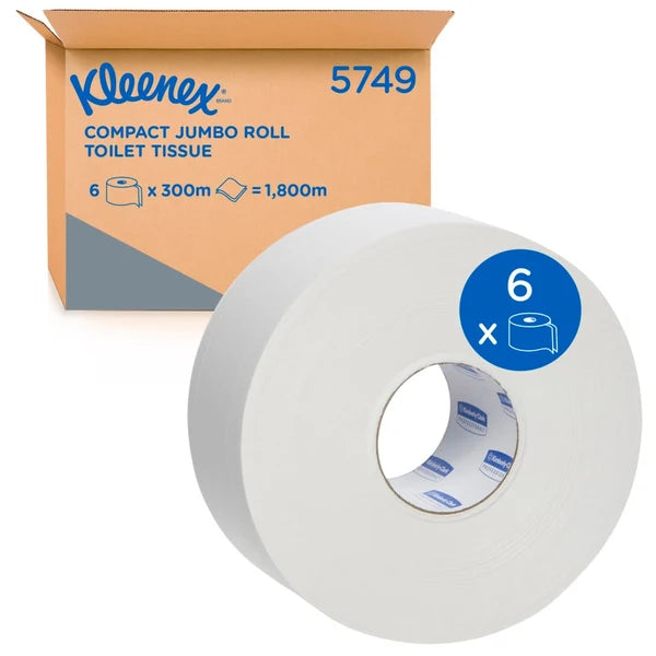 KLEENEX 300M Compact 2 ply Jumbo Roll Toilet Tissue 6 Rolls