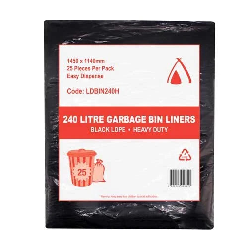 Tailored Packaging 240L Heavy Duty Bin Liners Black 4 Packs - 100 Bags