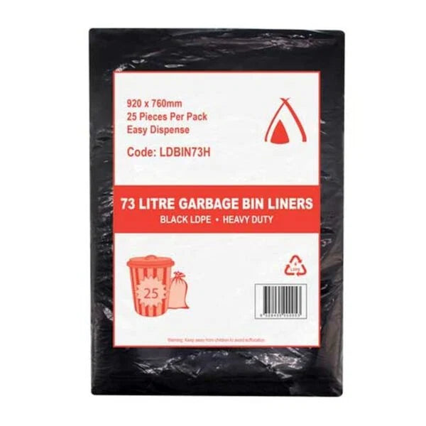 Tailored Packaging Heavy Duty Garbage Bin Liners 73L Black LDPE 250 Bags