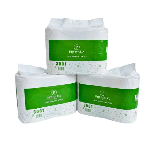 PROVADA Premium 300m Jumbo Toilet Rolls 2 PLY 8 Rolls